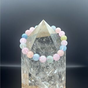 Morganite Bracelet Natural Stone 9mm Beads 16cm Length